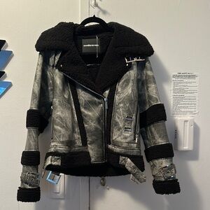 Gray Shearling Biker Jacket